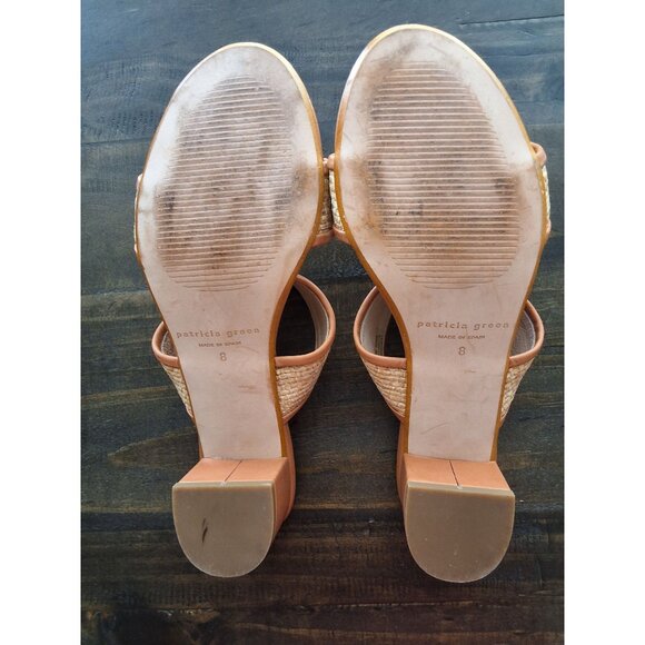 Patricia Green Raffia Block Heel Sandals Womens Size 8 Cognac Leather - Picture 4 of 6